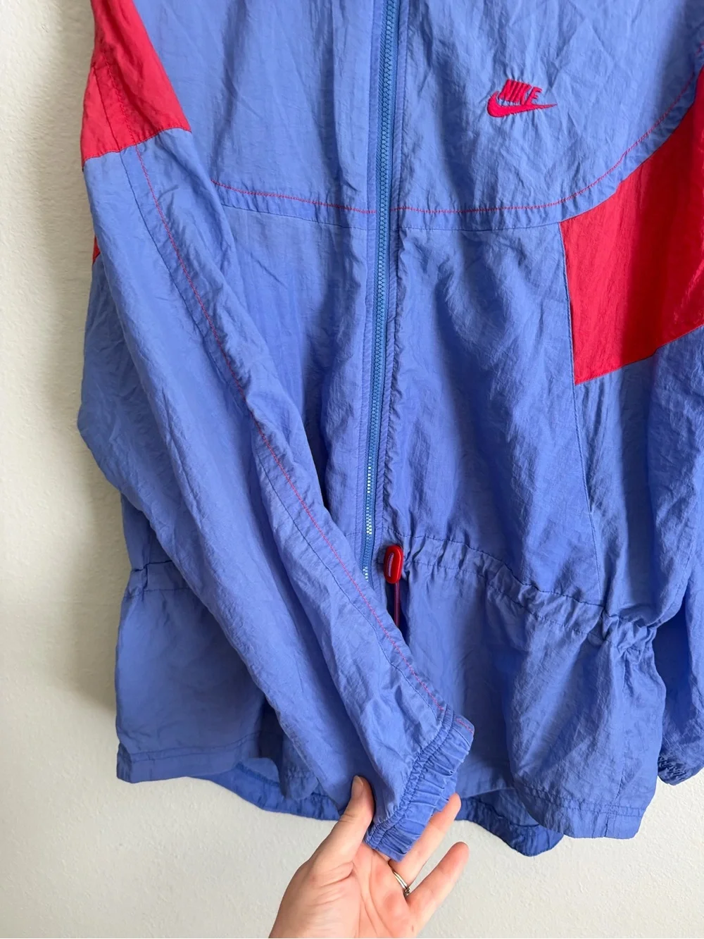 Vintage Nike Blue and Red Windbreaker Jacket 90s 100% Nylon- Size L